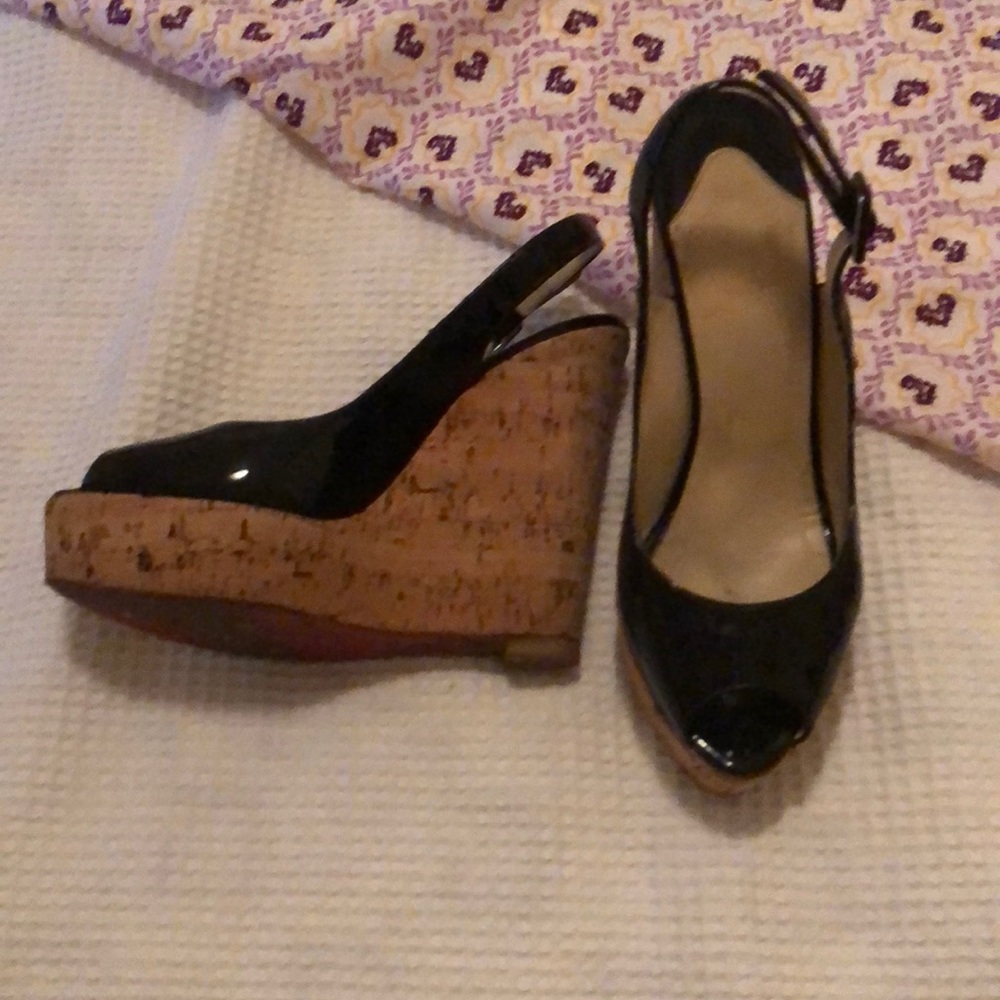 Christian Louboutin Black Patent and Tan Cork Platforms
NOT For Sale